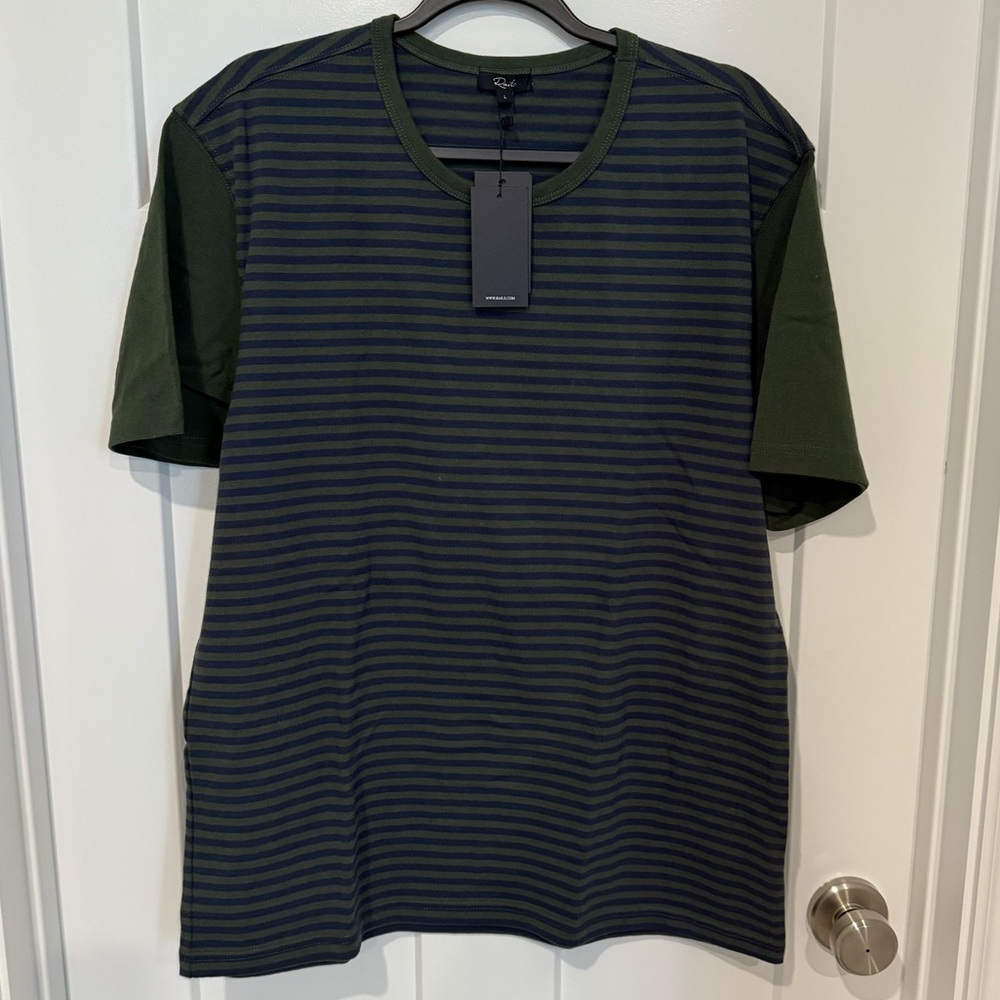 Rails Navy and Olive Striped Tee